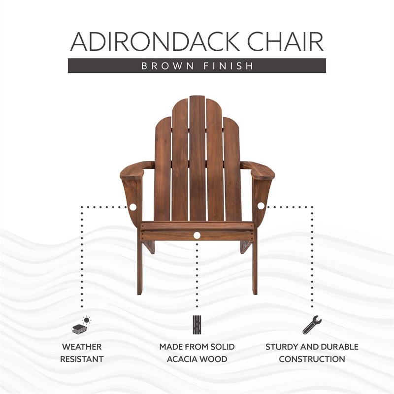 Linon Adirondack Sturdy Solid Acacia Wood Outdoor Chair in Acorn Brown Stain