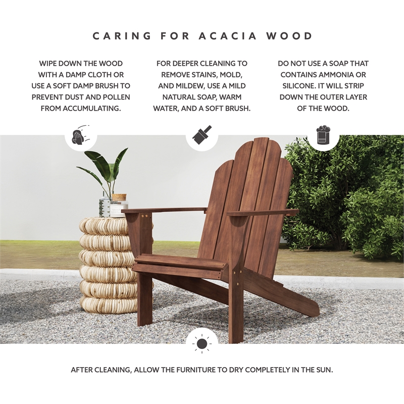 Linon Adirondack Sturdy Solid Acacia Wood Outdoor Chair in Acorn Brown Stain