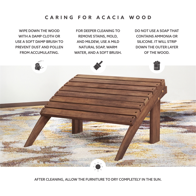 Linon Adirondack Outdoor Solid Sturdy Acacia Wood Ottoman in Acorn Brown Stain
