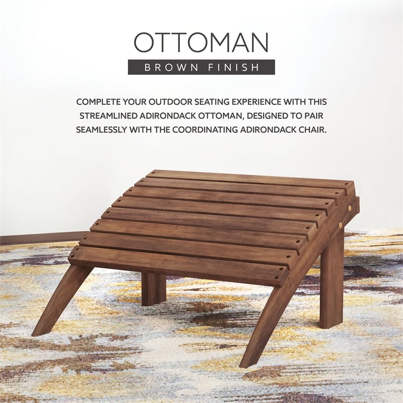 Linon Adirondack Outdoor Solid Sturdy Acacia Wood Ottoman in Acorn Brown Stain