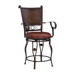 powell big and tall metal stamped back swivel bar stool in bronze