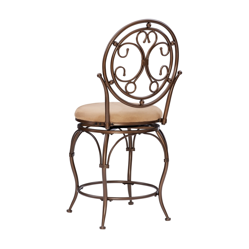 Linon Baila Big & Tall Steel Counter Stool Scroll Back Swivel Padded Seat Bronze