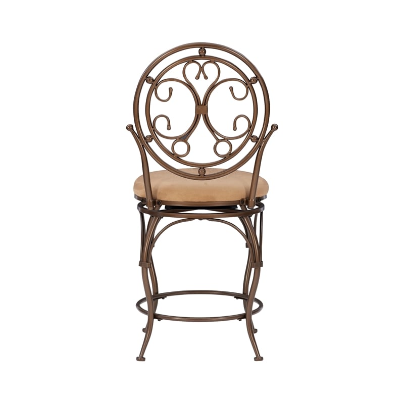 Linon Baila Big & Tall Steel Counter Stool Scroll Back Swivel Padded Seat Bronze