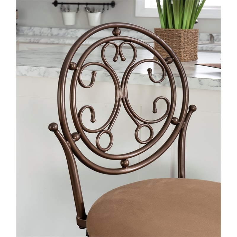 Linon Baila Big & Tall Steel Counter Stool Scroll Back Swivel Padded Seat Bronze
