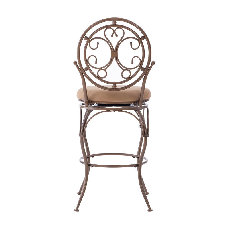 Linon Baila Big & Tall Metal Bar Stool Scroll Back Swivel Padded Seat in Bronze