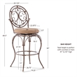 Linon Baila Big & Tall Metal Bar Stool Scroll Back Swivel Padded Seat in Bronze