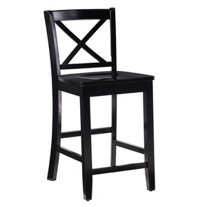 Linon X Back Wood Counter Stool 24&quot Seat Height in Black Painted Finish