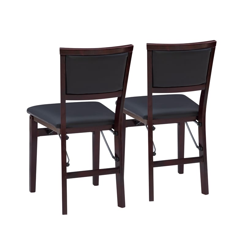 Linon Triena Set of 2 Folding Chairs Brown Faux Leather Back/Seat in Merlot Wood