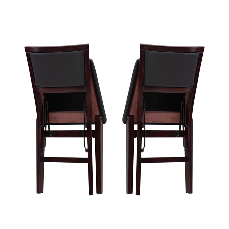 Linon Triena Set of 2 Folding Chairs Brown Faux Leather Back/Seat in Merlot Wood