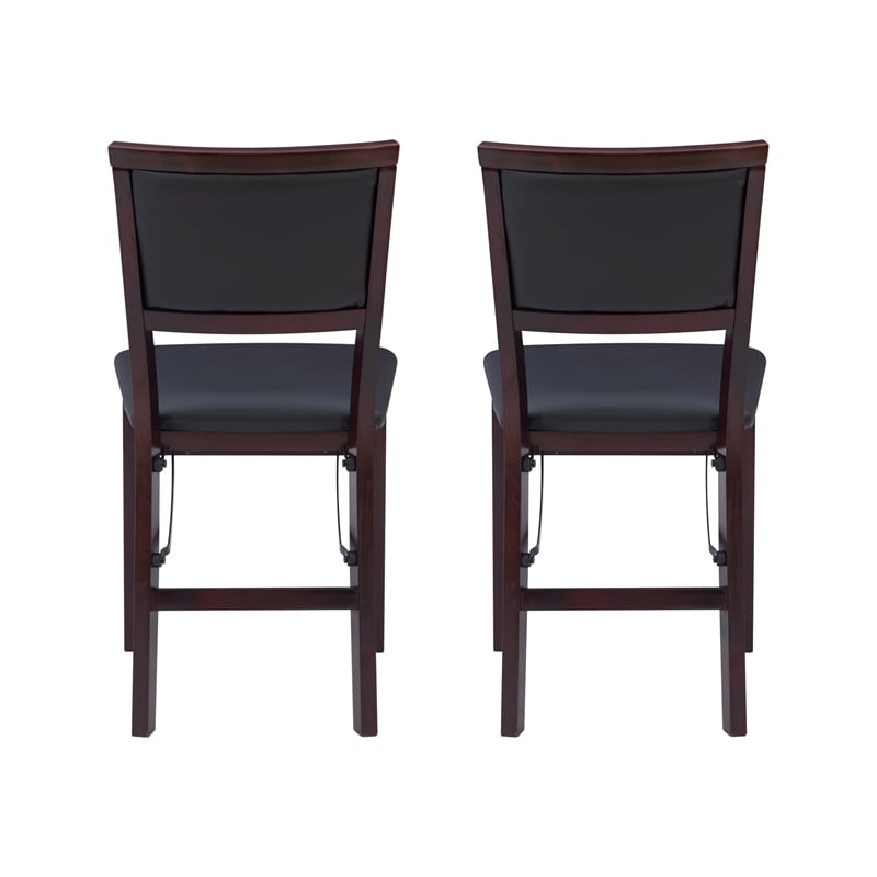 Linon Triena Set of 2 Folding Chairs Brown Faux Leather Back/Seat in Merlot Wood