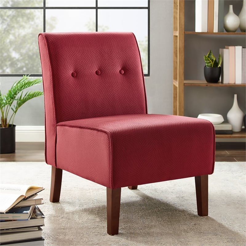 red upholstered accent chair