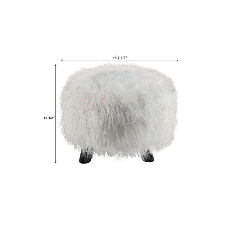 Linon June Faux Fur Wood Upholstered Foot Stool in White