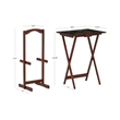 Linon Five Piece Faux Marble Folding Tray Table Set with Stand in Brown Wood