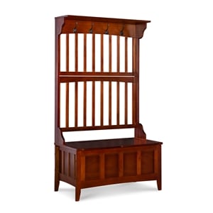 linon hall tree with storage bench in walnut brown