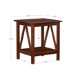 Linon Titian Solid Pine Wood End Table with Bottom Shelf in Tobacco Brown Finish