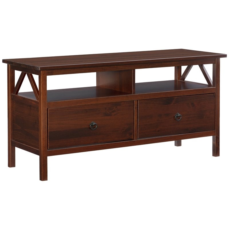 Linon Titian Wood Media Stand with 2 Drawers and Open Storage in Tobacco Brown