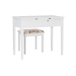 Linon Butterfly Vanity & Padded Stool Flip Up Mirror 2 Drawers in White Wood