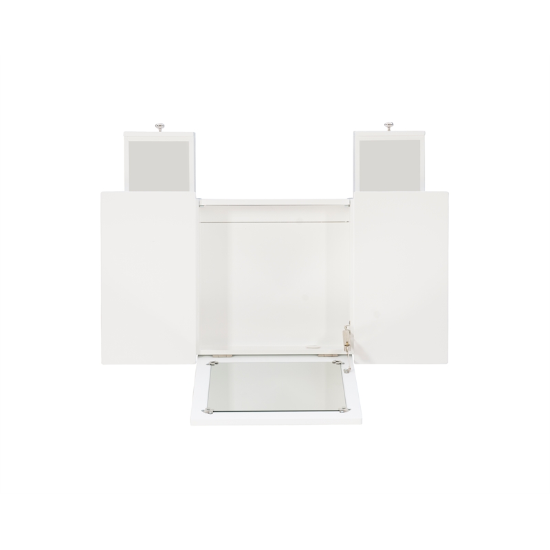 Linon Butterfly Vanity & Padded Stool Flip Up Mirror 2 Drawers in White Wood