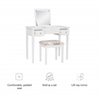 Linon Butterfly Vanity & Padded Stool Flip Up Mirror 2 Drawers in White Wood
