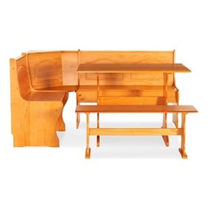 Linon Chelsea Corner Dining Nook Set with Storage in Solid Natural Wood