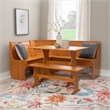 Linon Chelsea Corner Dining Nook Set with Storage in Solid Natural Wood