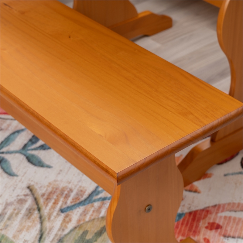 Linon Chelsea Corner Dining Nook Set with Storage in Solid Natural Wood