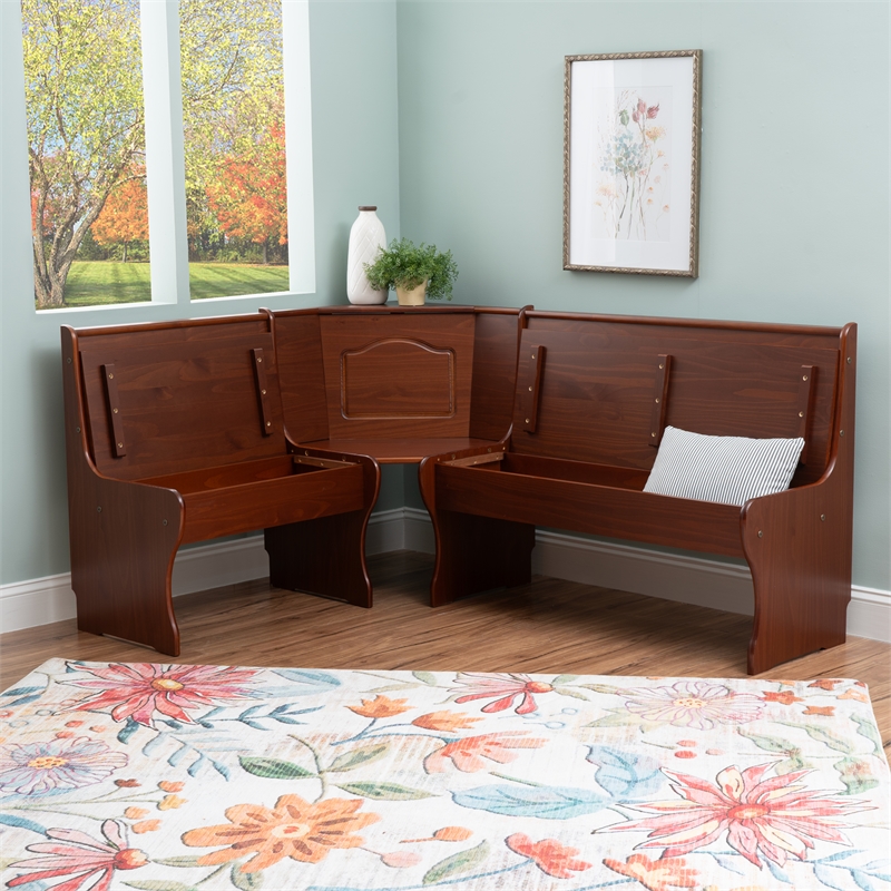 Linon Chelsea Wood Dining Nook Corner Unit in Walnut