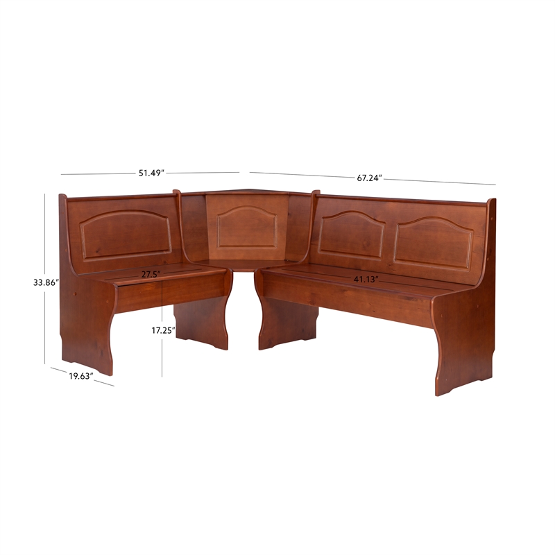 Linon Chelsea Wood Dining Nook Corner Unit in Walnut