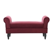Linon Lillian Upholstered Bench Rolled Sides Dark Wood Legs in Berry Red Fabric