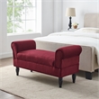 Linon Lillian Upholstered Bench Rolled Sides Dark Wood Legs in Berry Red Fabric