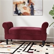 Linon Lillian Upholstered Bench Rolled Sides Dark Wood Legs in Berry Red Fabric