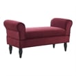 Linon Lillian Upholstered Bench Rolled Sides Dark Wood Legs in Berry Red Fabric