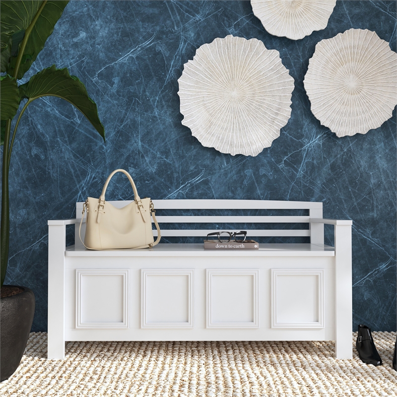 Linon Lenly Ladderback Entryway Storage Bench in White Painted Wood