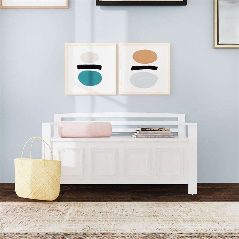 Linon Lenly Ladderback Entryway Storage Bench in White Painted Wood