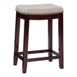 Linon Hampton Counter Stool Beige Padded Seat Wood Frame in Dark Walnut Brown