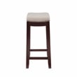 Linon Hampton Counter Stool Beige Padded Seat Wood Frame in Dark Walnut Brown