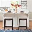Linon Hampton Counter Stool Beige Padded Seat Wood Frame in Dark Walnut Brown