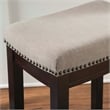 Linon Hampton Counter Stool Beige Padded Seat Wood Frame in Dark Walnut Brown
