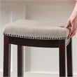 Linon Hampton Counter Stool Beige Padded Seat Wood Frame in Dark Walnut Brown