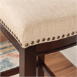 Linon Hampton Bar Stool Beige Padded Seat Wood Frame in Dark Walnut Brown