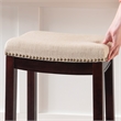 Linon Hampton Bar Stool Beige Padded Seat Wood Frame in Dark Walnut Brown
