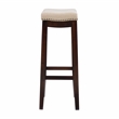 Linon Hampton Bar Stool Beige Padded Seat Wood Frame in Dark Walnut Brown