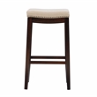 Linon Hampton Bar Stool Beige Padded Seat Wood Frame in Dark Walnut Brown