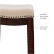 Linon Hampton Bar Stool Beige Padded Seat Wood Frame in Dark Walnut Brown