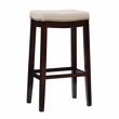 Linon Hampton Bar Stool Beige Padded Seat Wood Frame in Dark Walnut Brown