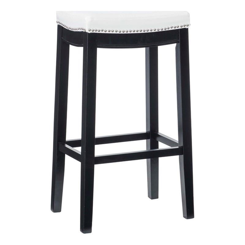 Linon Claridge Backless Bar Stool White Faux Leather Wood Frame in Black Finish