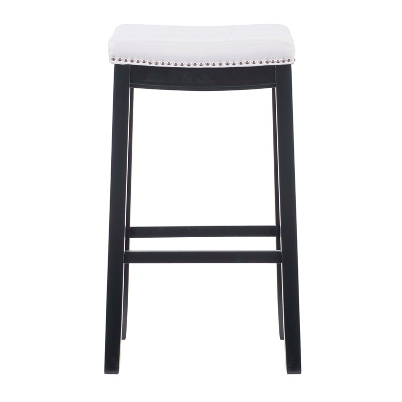 Linon Claridge Backless Bar Stool White Faux Leather Wood Frame in Black Finish