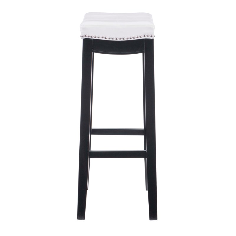 Linon Claridge Backless Bar Stool White Faux Leather Wood Frame in Black Finish