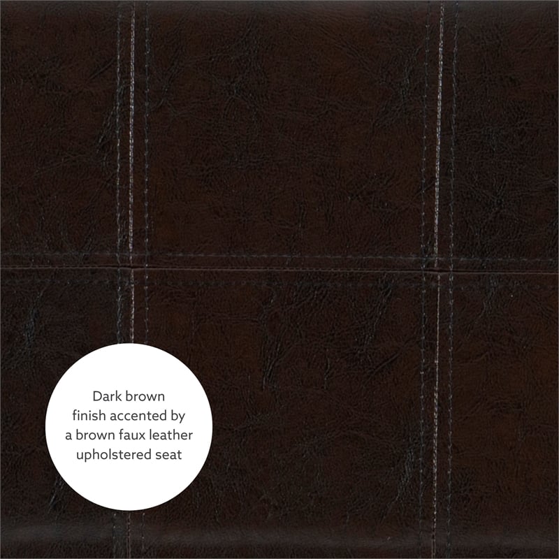 Linon Claridge Backless Counter Stool Faux Leather Nailhead Trim in Brown Wood