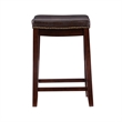 Linon Claridge Backless Counter Stool Faux Leather Nailhead Trim in Brown Wood